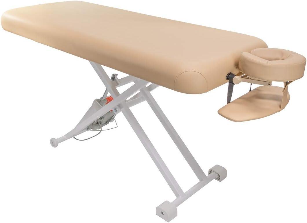 Beige Electric Lift Massage Table with Face Rest and Arm Shelf