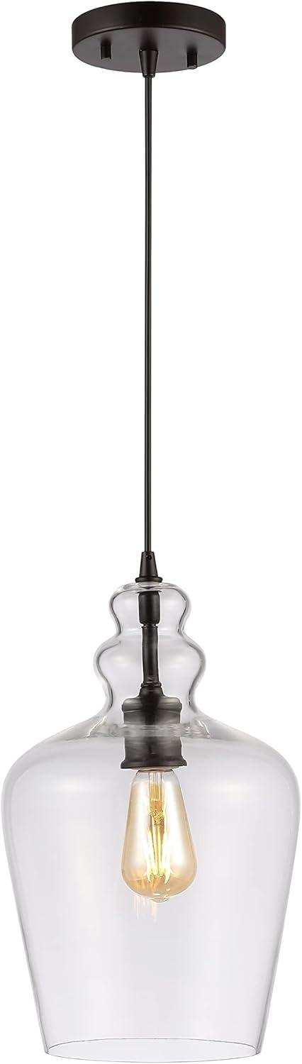 SAFAVIEH Catlen 9 in. Dia Clear Pendant, Oil Rubbed Bronze