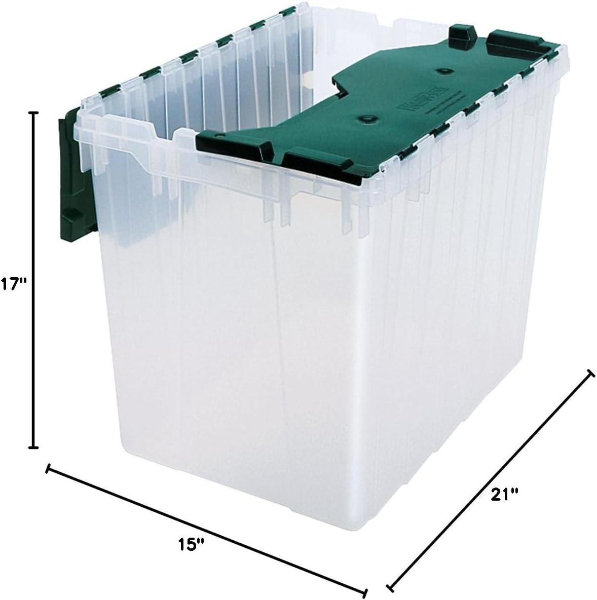 Clear and Green 18 Gallon Stackable Plastic Storage Box with Hinged Lid