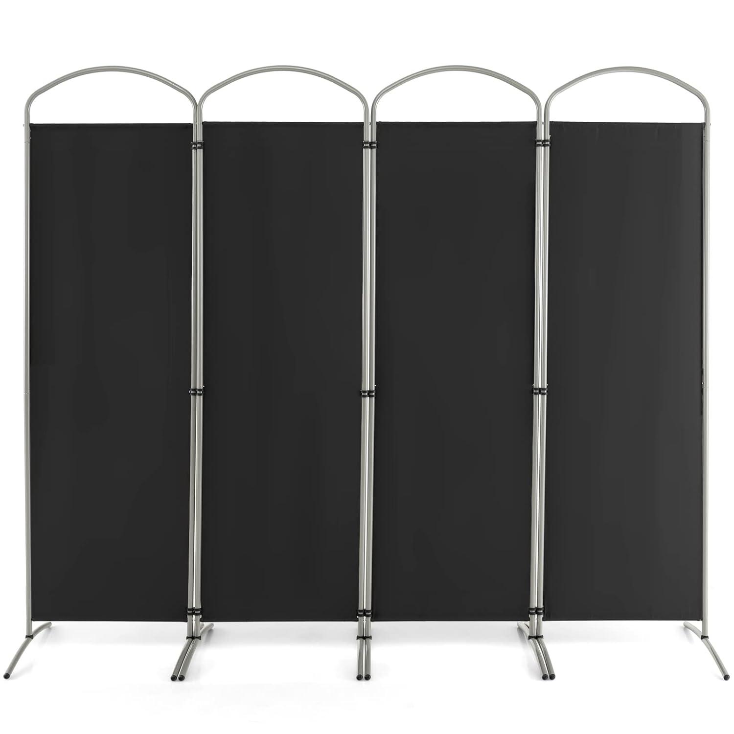Costway 4 Panels Folding Room Divider 6 Ft Tall Fabric Privacy Screen Black