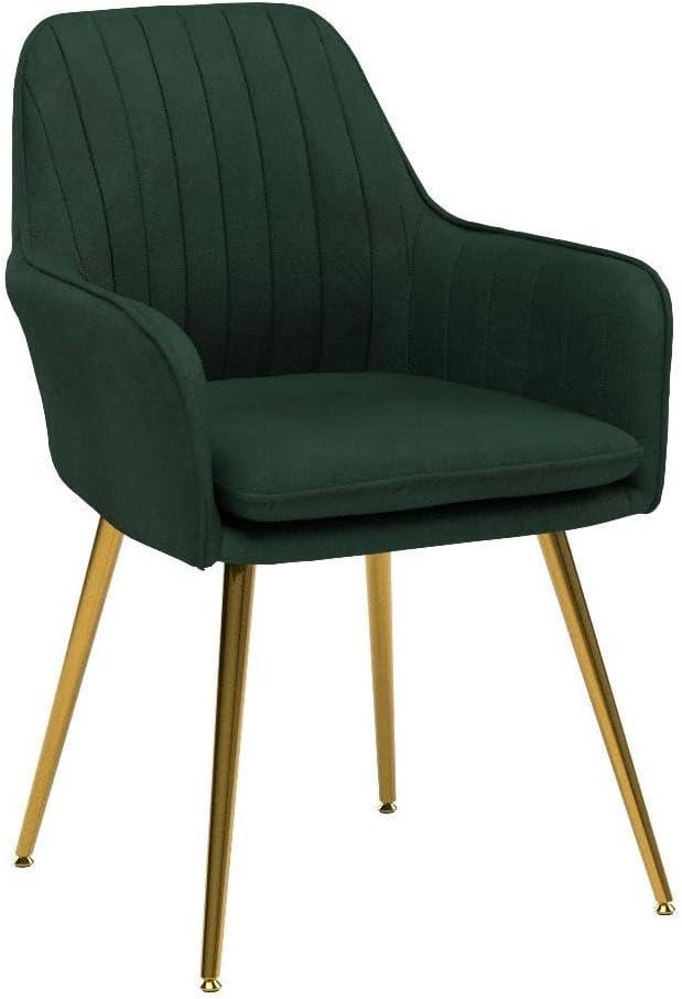Artechworks Accent Living Dining Room Velvet Arm Chair Club Leisure Guest Lounge Bedroom Upholstered Chair with Gold Metal Legs, Green