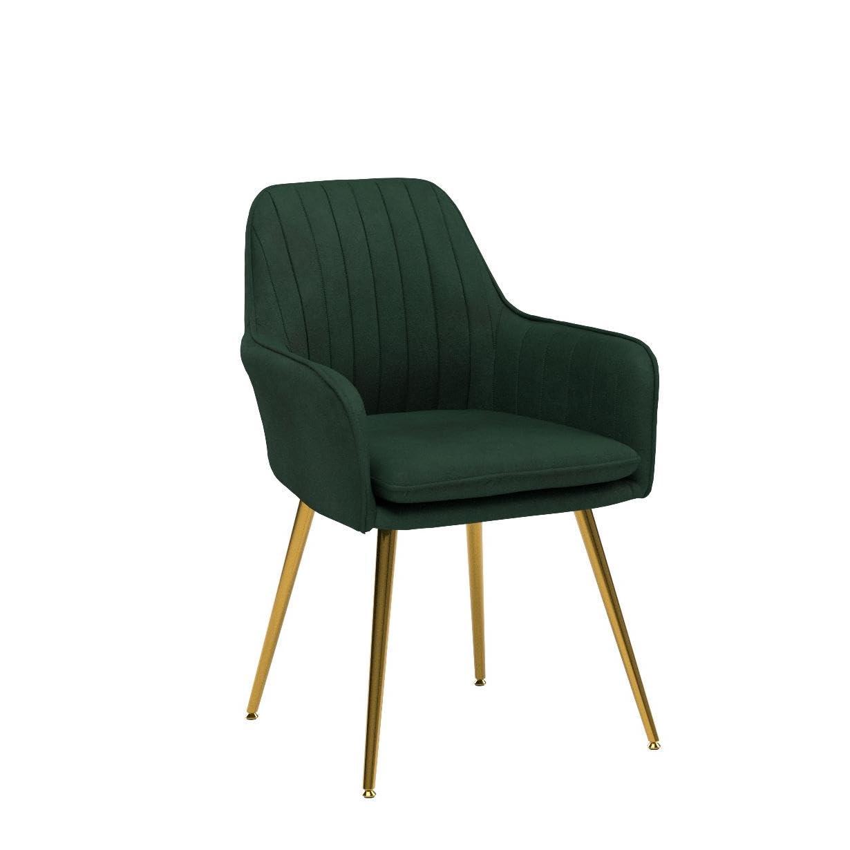 Artechworks Accent Living Dining Room Velvet Arm Chair Club Leisure Guest Lounge Bedroom Upholstered Chair with Gold Metal Legs, Green