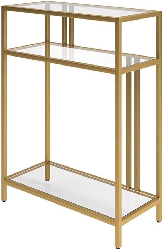 Evelyn&Zoe Cortland 22" Wide Rectangular Console Table with Glass Shelves, Brass