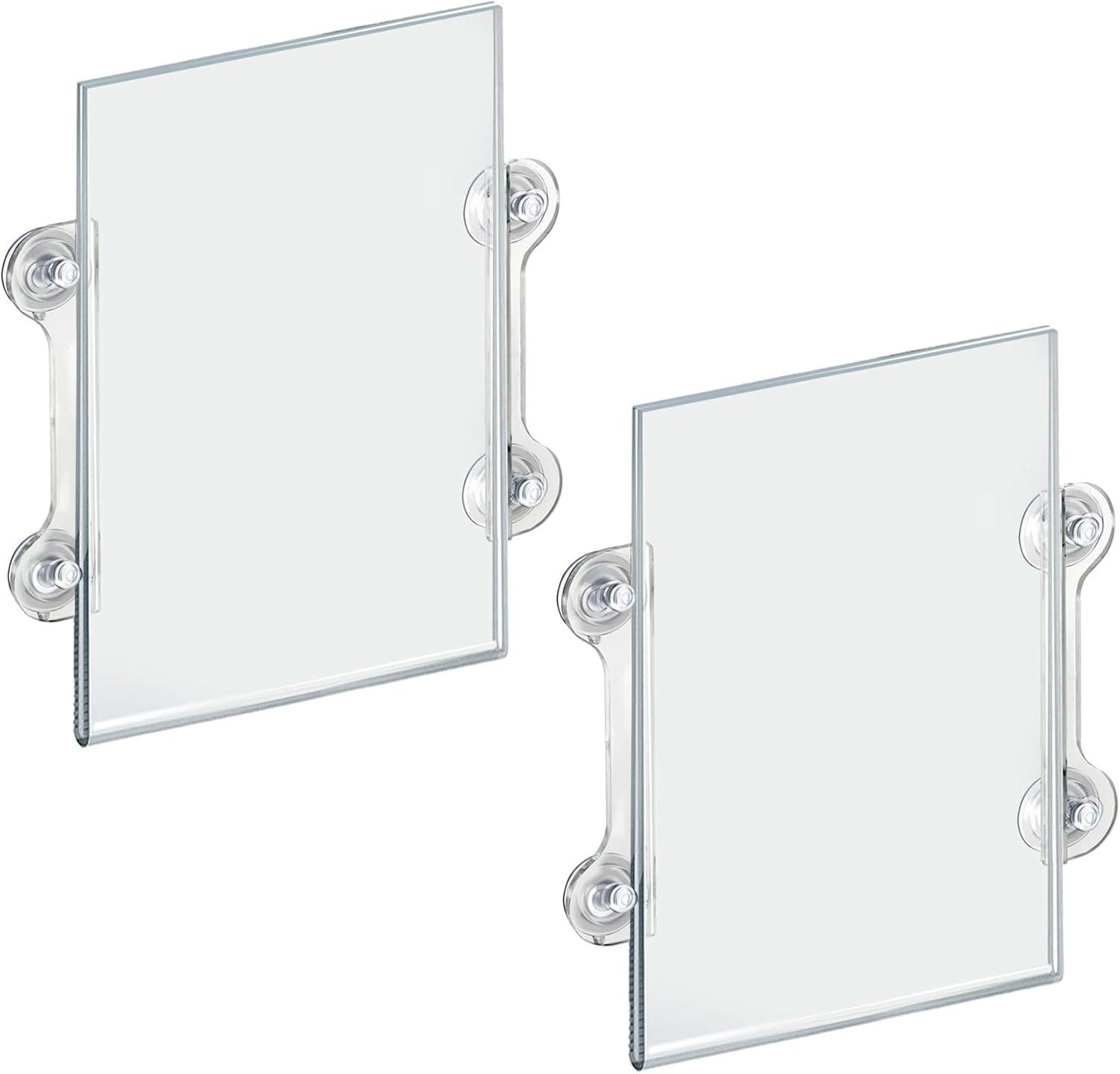 Clear Acrylic Portrait Sign Holder with Suction Cups, 11.5" x 14", Pack of 2