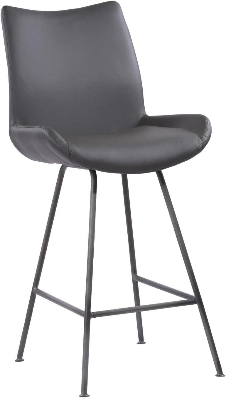 Sleek Gray Powder Coat 26" Metal and Leather Counter Stool