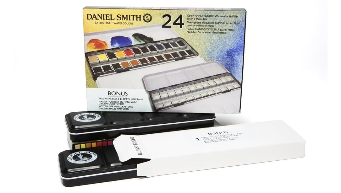 Daniel Smith Extra Fine Watercolor Half Pan Paint Set, 24-Colors & 24 Empty Half Pans