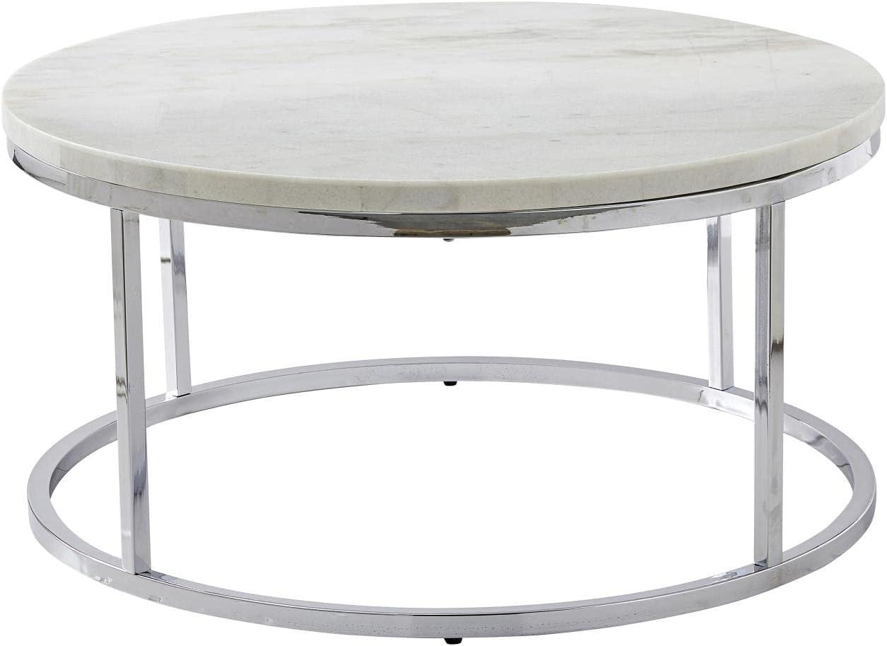 Echo Round Cocktail Table White - Steve Silver Co.: Chrome Base, 36" Modern Design