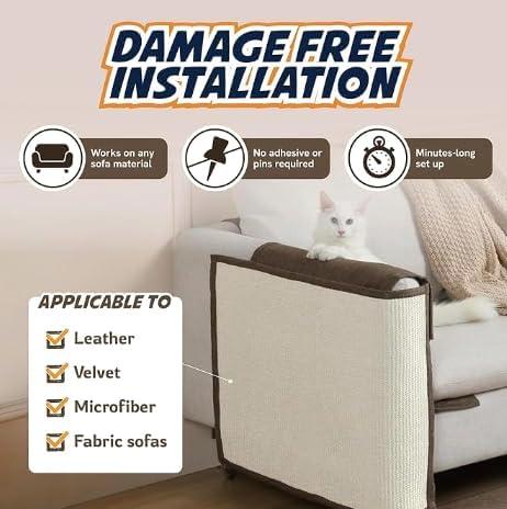 Panther Armor Sisal Cat Couch Protector Guard, Prevents Cat Scratching Furniture, Durable Furniture Protectors, Gray, Back Rest