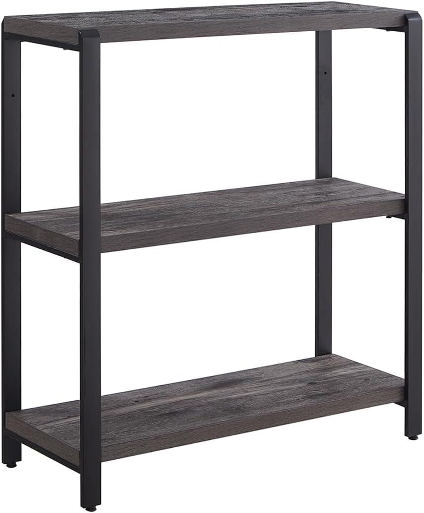 EXCEFUR Bookshelf and Bookcase, 3 Tier Vintage Shelf for Office, Rustic Wood and Metal Book Shelves, Grey