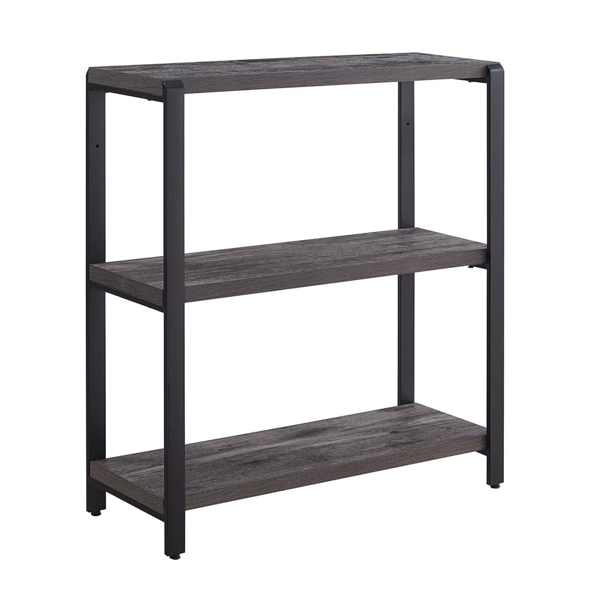 EXCEFUR Bookshelf and Bookcase, 3 Tier Vintage Shelf for Office, Rustic Wood and Metal Book Shelves, Grey