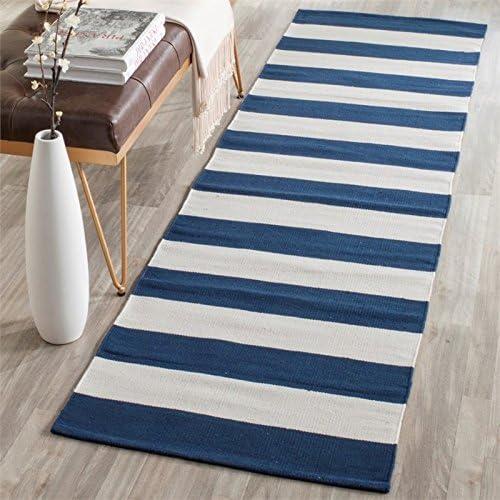 Handwoven Ivory and Navy Cotton Stripe Accent Rug - 2'3" x 5'