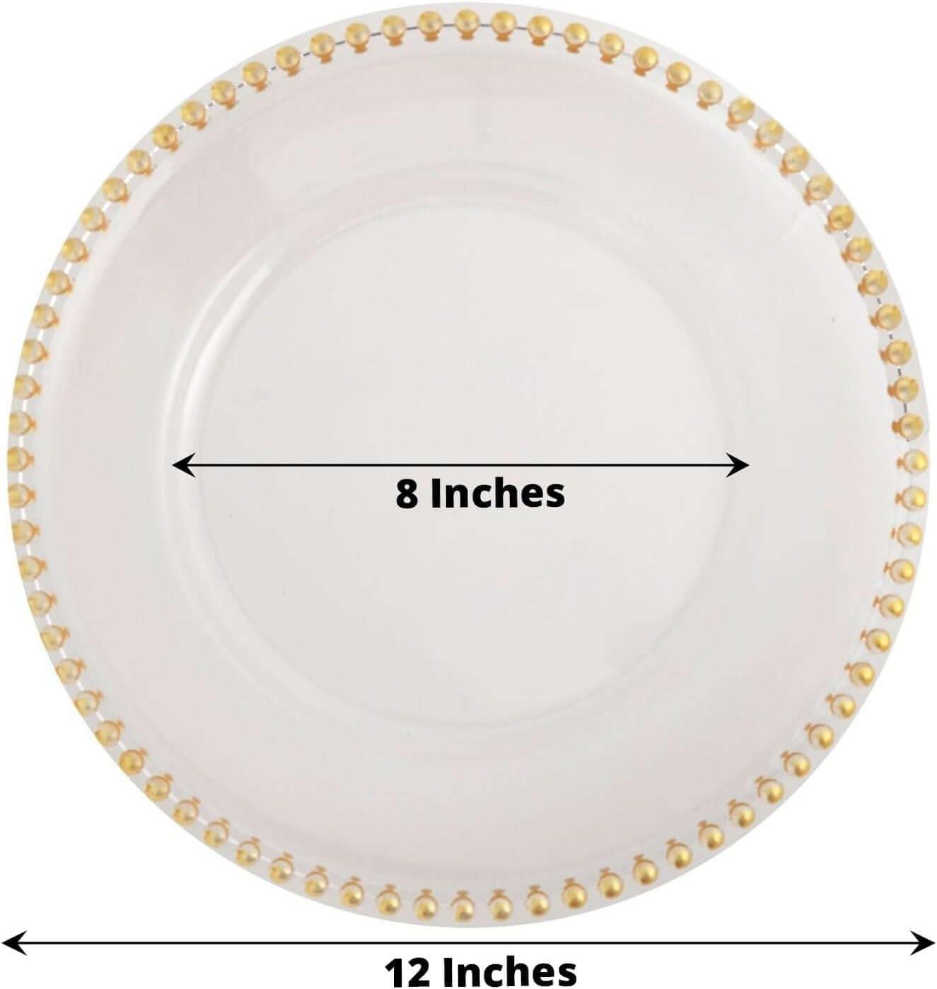 Efavormart 6 Pack 12" Gold Clear Acrylic Round Charger Plates With Beaded Rim Dinner Charger Plates