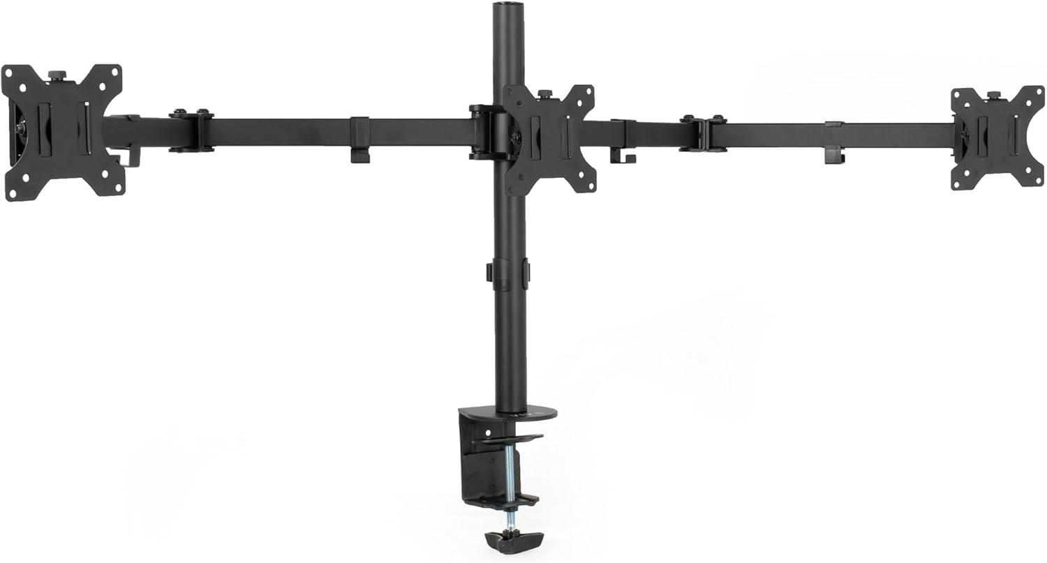 Black Triple Monitor Adjustable Steel Desk Stand with Full-Motion Arm