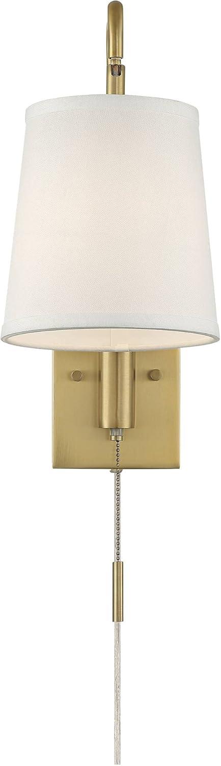 360 Lighting Luca Modern Swing Arm Wall Lamp Warm Brass Metal Plug-in Light Fixture Up Down White Fabric Shade for Bedroom Bedside Living Room Reading