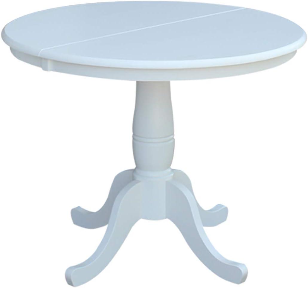 36" Kyle Round Top Pedestal with 12" Drop Leaf Dining Table White - International Concepts: Oval Kitchen Table for 4, Butterfly Leaf