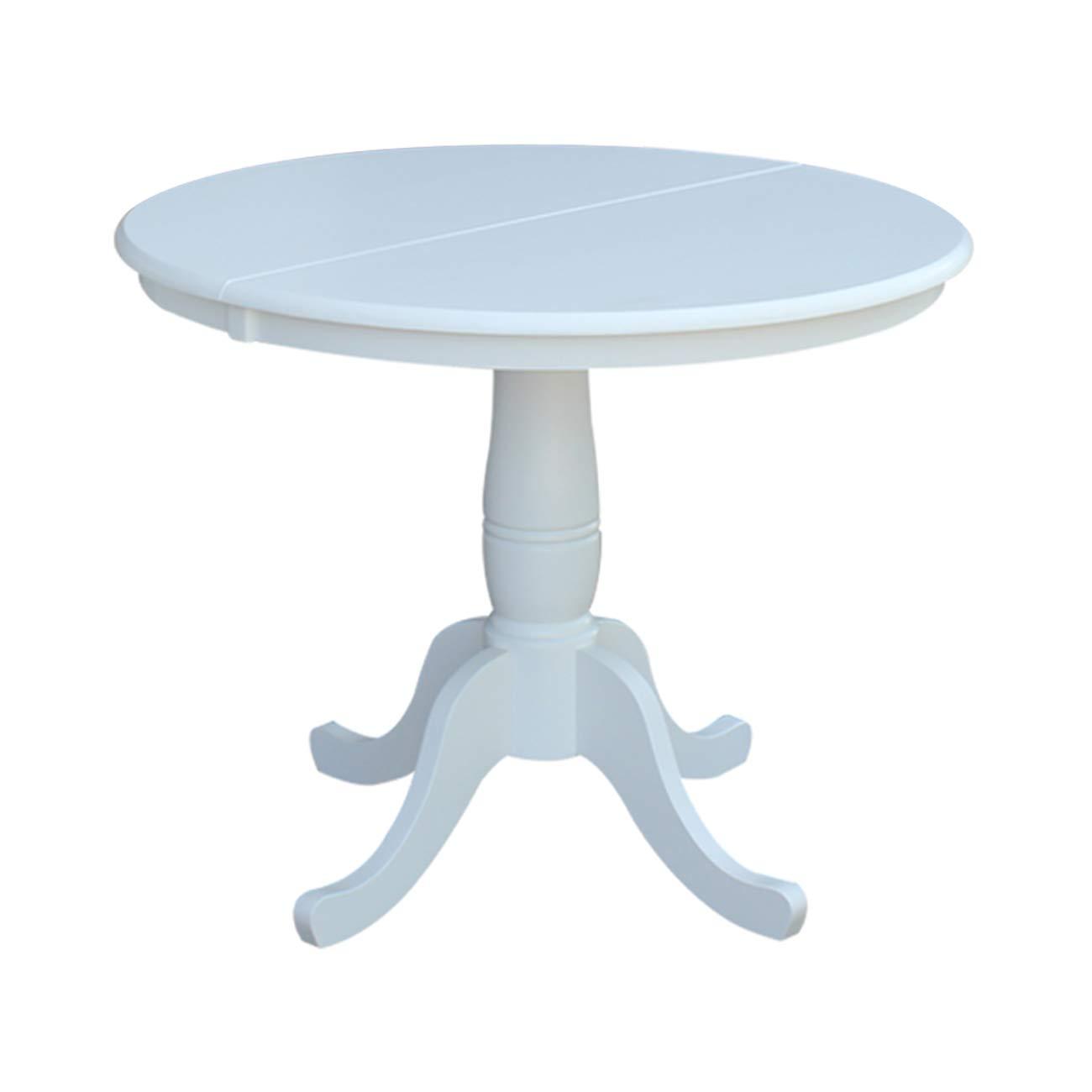 36" Kyle Round Top Pedestal with 12" Drop Leaf Dining Table White - International Concepts: Oval Kitchen Table for 4, Butterfly Leaf