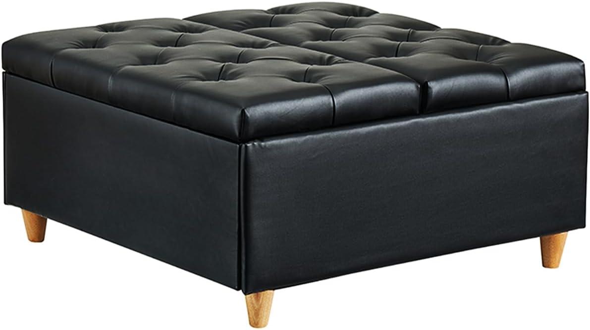 Lift-Top Ottoman Coffee Table | Faux Leather Tufted Upholstered with Storage | Large Square Bench for Bedroom & Living Room