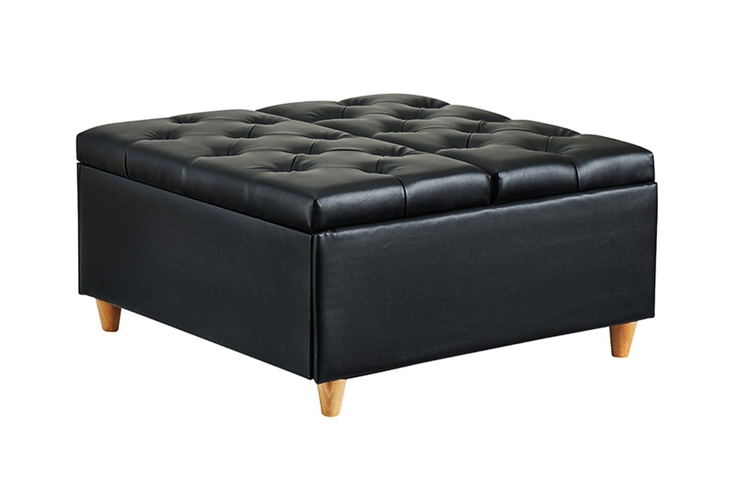 Garvee Leather Storage Ottoman Coffee Table with Lift Top, Faux Leather Ottoman with Storage, Square Storage Ottoman Bench for Bedroom Living Room