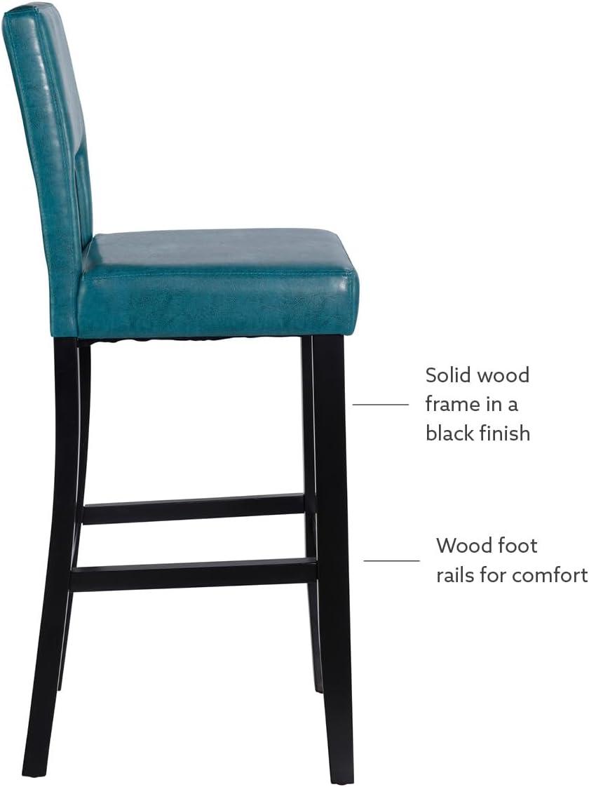 30" Vega Padded Back and Seat Faux Leather Barstool Blue - Linon: Upholstered, Rubberwood Legs, Fixed Height