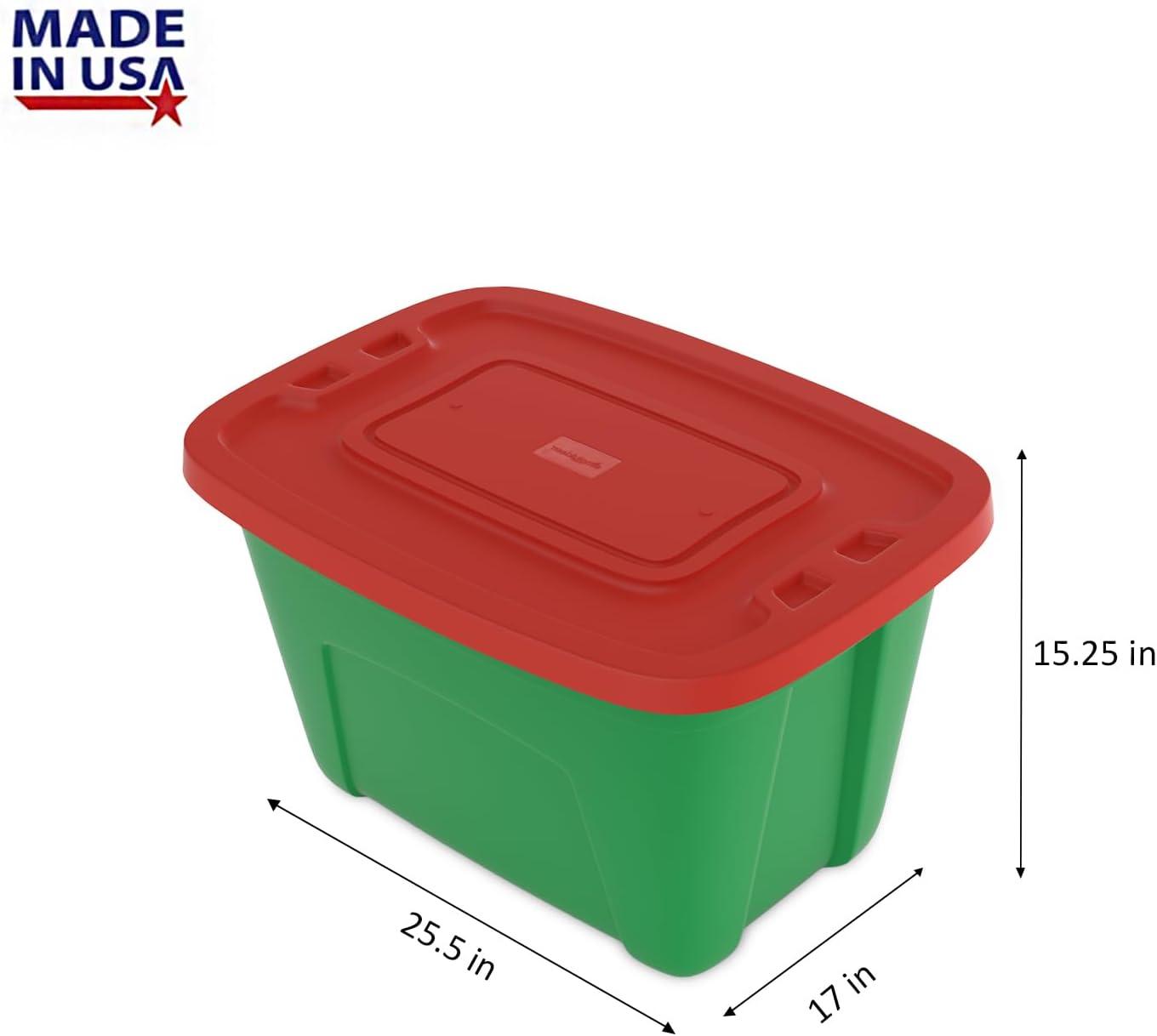 Green and Red 18-Gallon Stackable Plastic Christmas Storage Boxes with Lids (Set of 4)