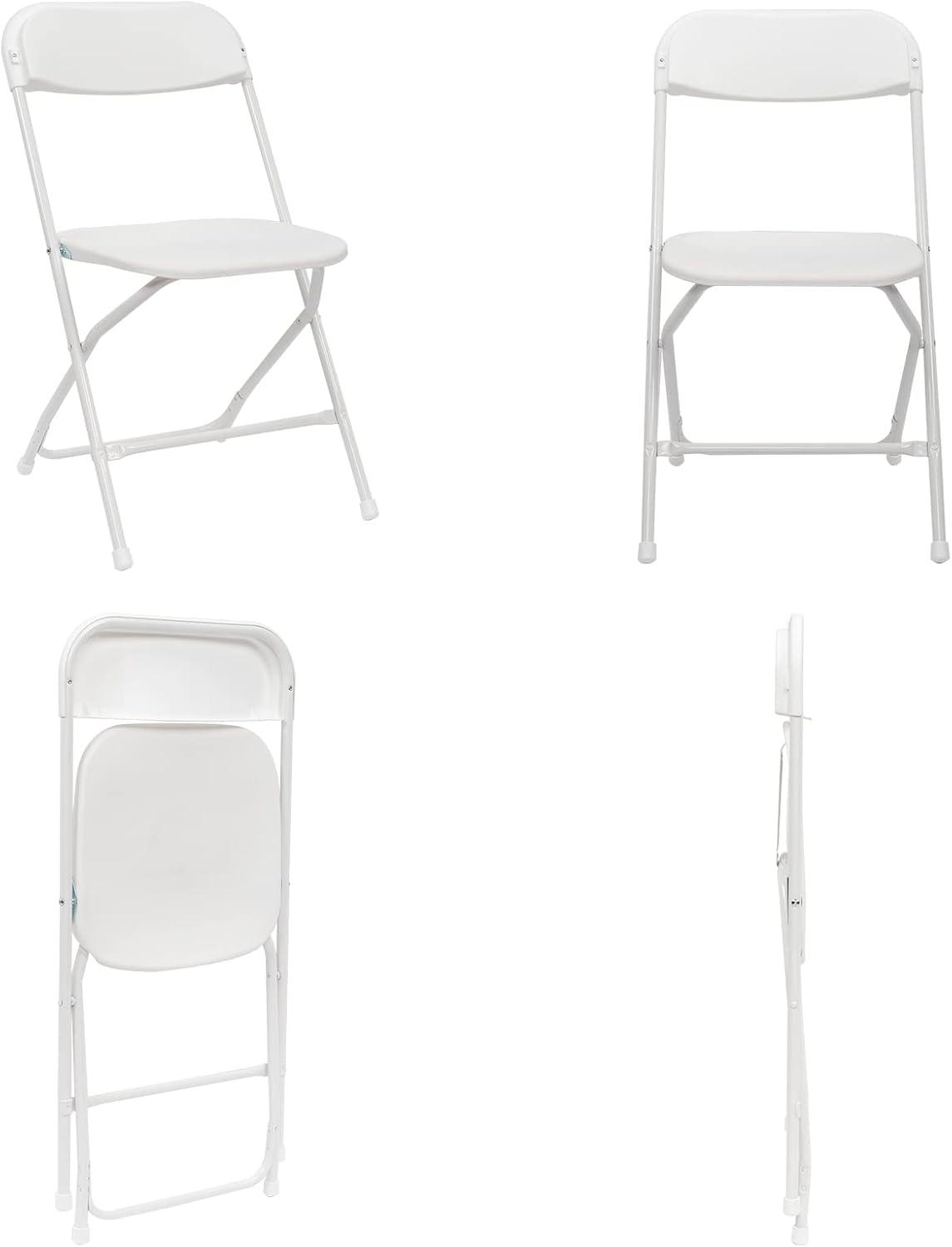 White Armless Plastic Folding Chair with Steel Frame, Set of 10