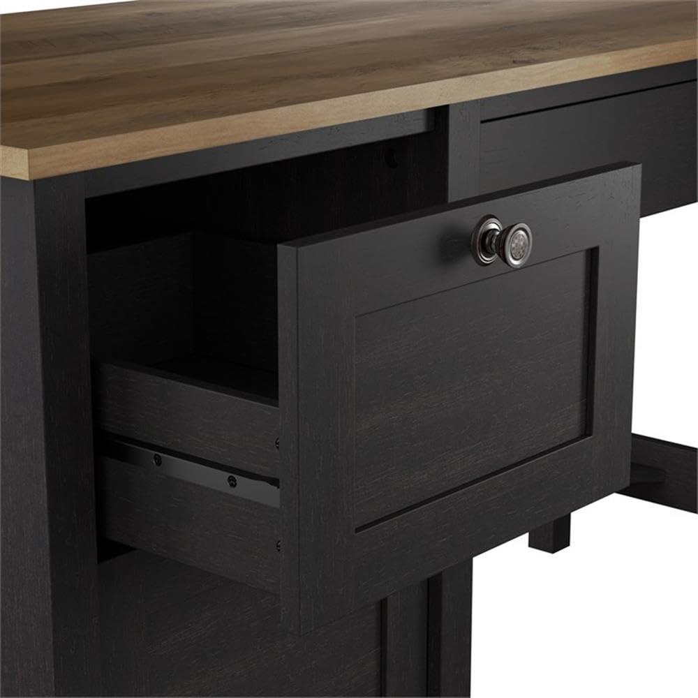 Mayfield 54W Computer Desk with Drawers in Vintage Black and Reclaimed Pine