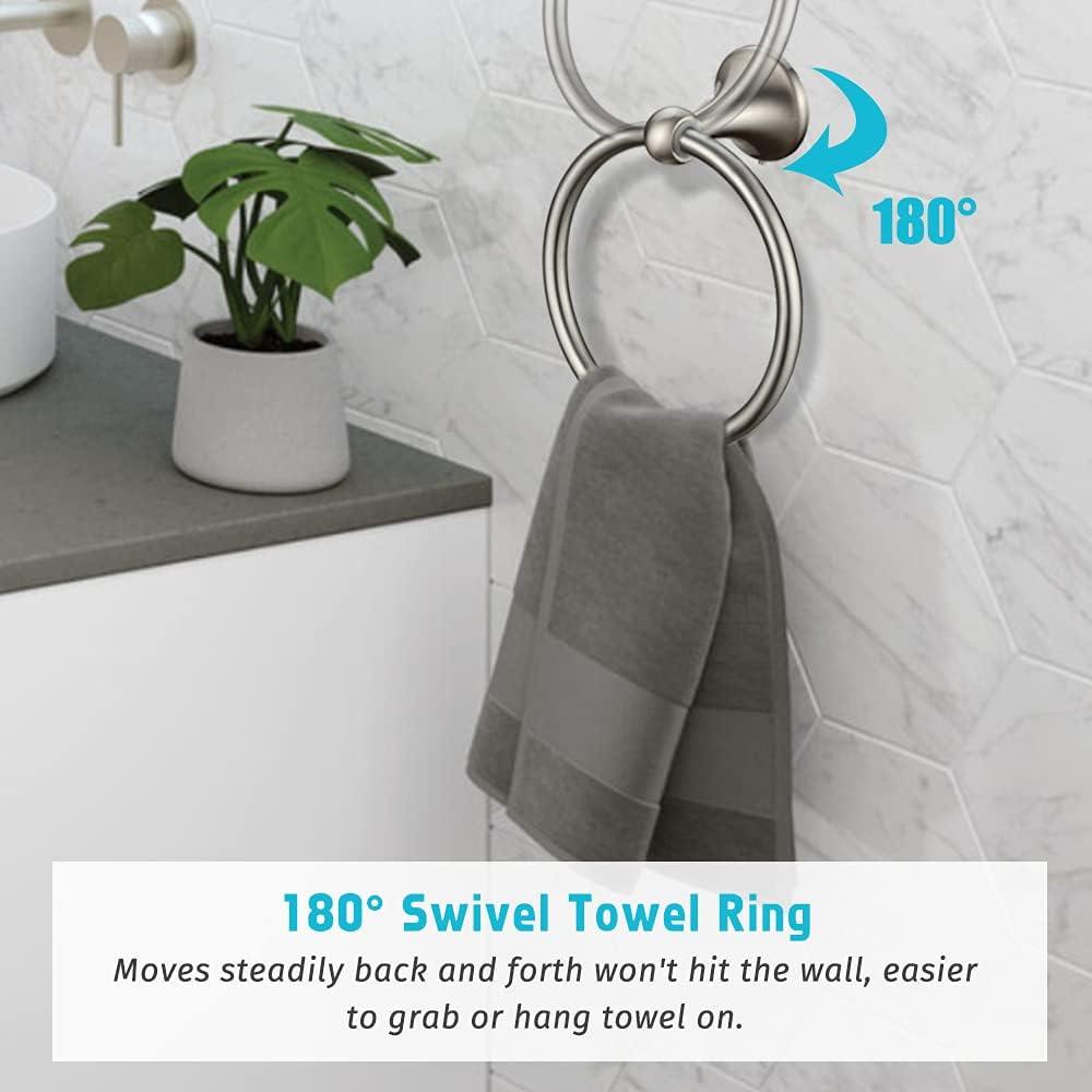 4 Piece Bathroom Accessory Set(Adjustable Towel Bar, Towel Ring, Toilet Paper Holder,Towel Hook), Wall Mounted Bathroom Hardware Accessories Set,Brushed Nickel