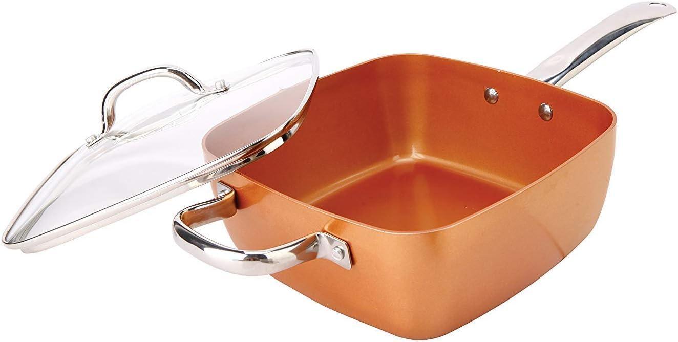 5-Piece Non-Stick Copper Infused Ceramic Titanium 9.5" Square Casserole Fry Pan Set