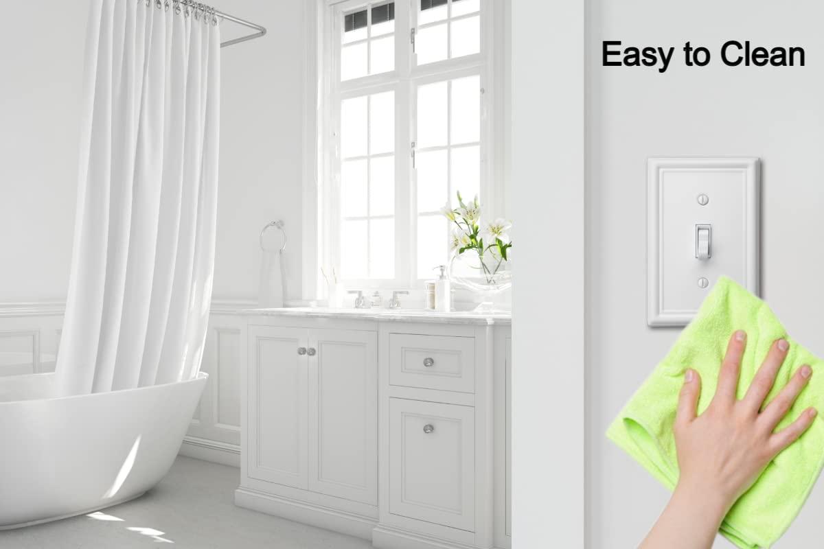 Modern Decorative Wall Plate Switch Plate Outlet Cover, Vintage Retro Wood Grain Design(Single Toggle-4 Pack, White)