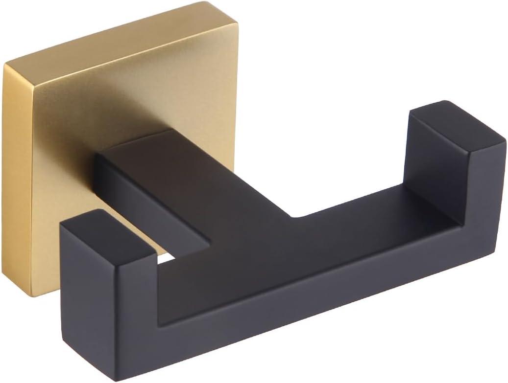 Bathroom Wall Mounted Dual Towel Hook in Black and Gold