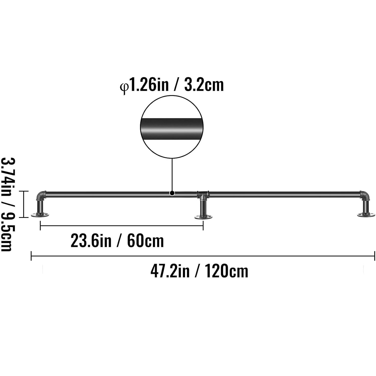 6 ft. Pipe Stair Handrail 440 lbs. Load Capacity Wall Mounted Handrail Round Corner Handrails for Outdoor Steps in Black