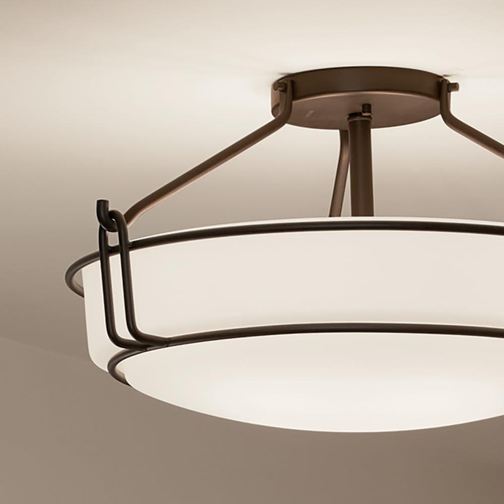 Alkire 22" Olde Bronze Semi-Flush Ceiling Light with Satin Etched Glass