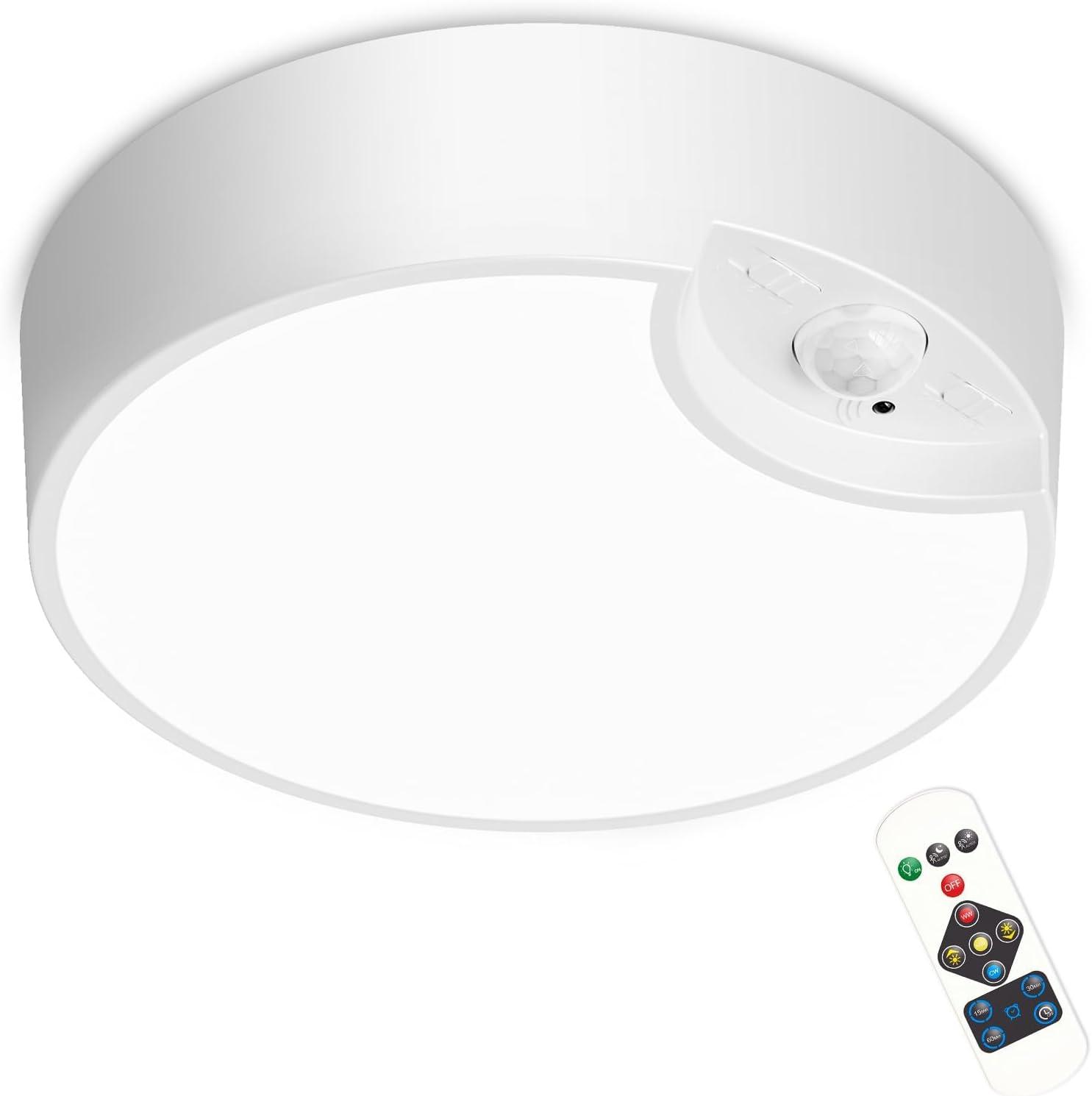 Battery Powered Motion Sensor Ceiling Light with Remote - 7.5inch Battery Ceiling Light for Closet, Shower, Stair, Hallway, ect