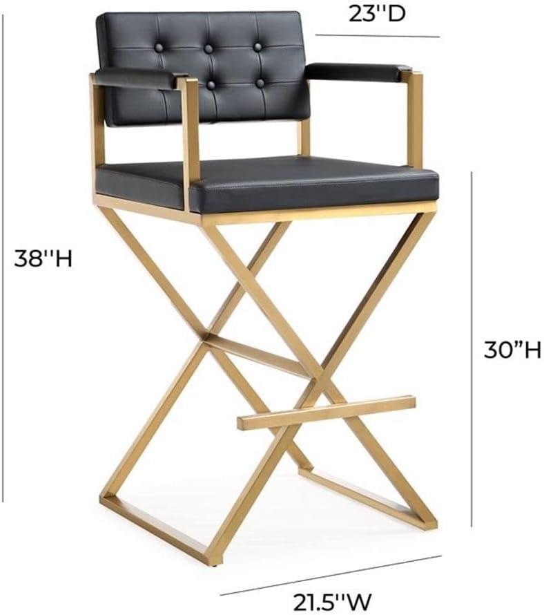 TOV Furniture Director Black Vegan Leather Barstool with Gold Steel Legs