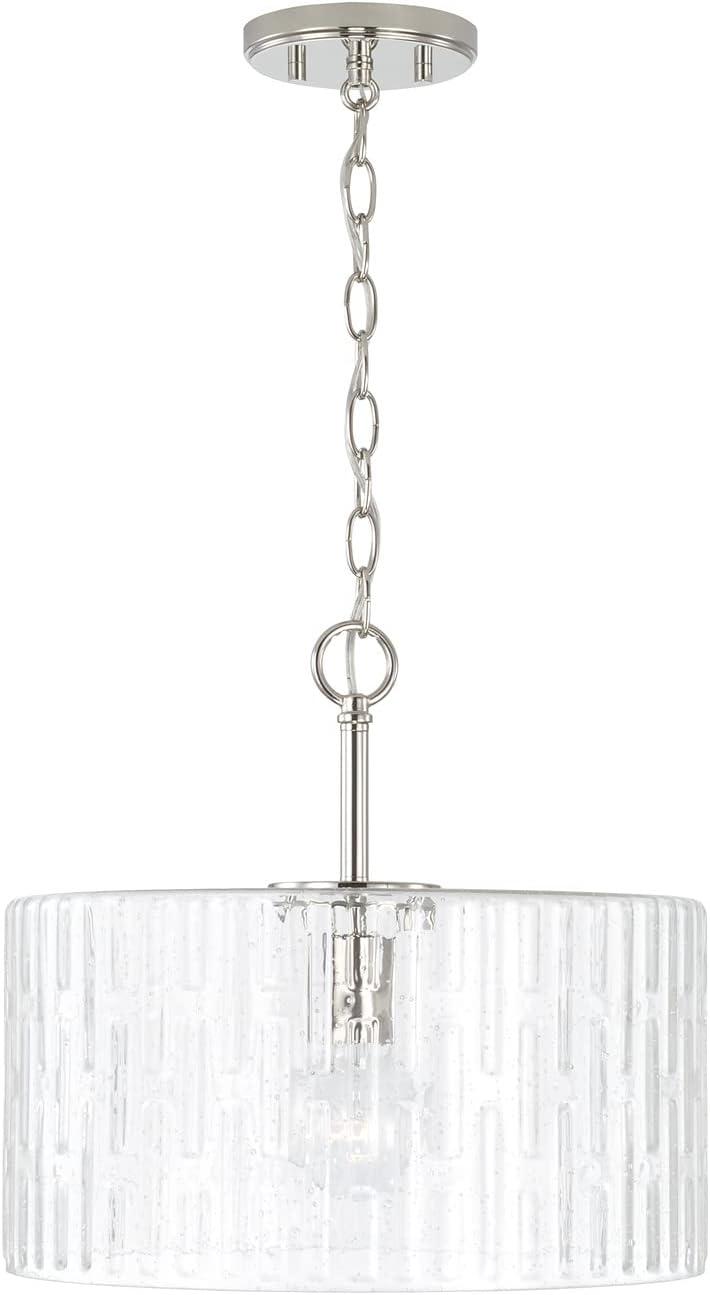 Emerson Geometric Seeded Glass Drum Pendant in Polished Nickel