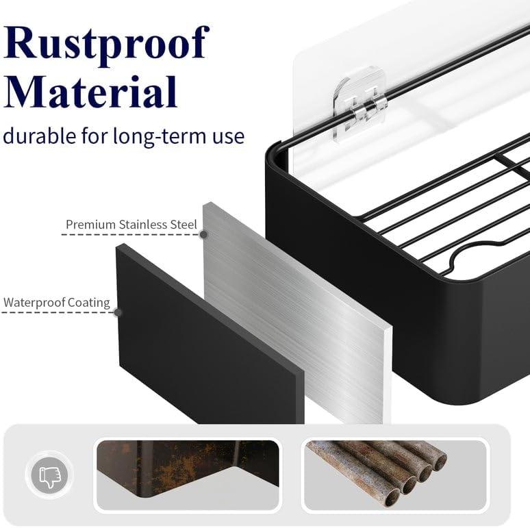 Kitsure X-Large Shower Caddy - 2 Pack Adhesive Shower Organizer, Rustproof Metal Shelves, No-Drill Bathroom Organizers and Storage, Black