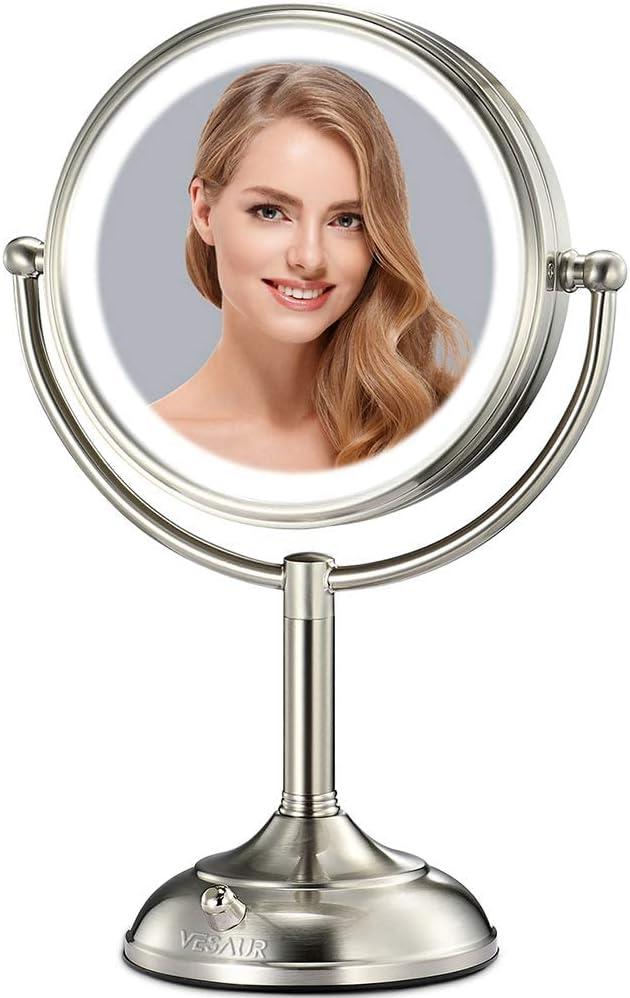 Hollywood Standard 10" Pearl Nickel 5X Magnifying Countertop Mirror