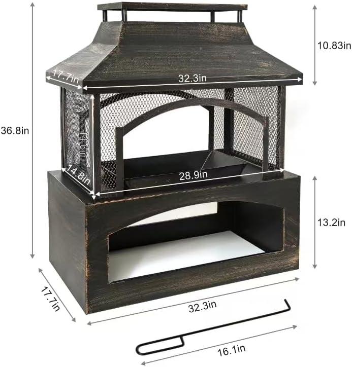 37-Inch Bronze Wood Burning Fire Pit with Log Storage