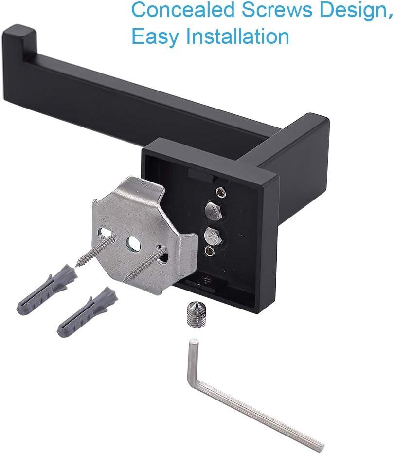 TASTOS Toilet Paper Holder Matte Black, Toilet Tissue Roll Holders Dispenser and Hangers Wall Mounted for Bathroom & Kitchen, Stainless Steel Modern Square Style