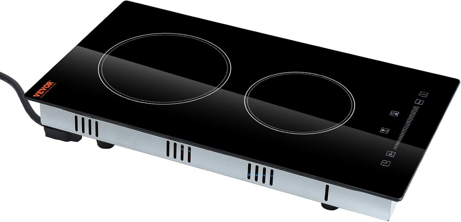 VEVOR 20" Black Electric 2 Burner Cooktop with Dual Size Power Burner