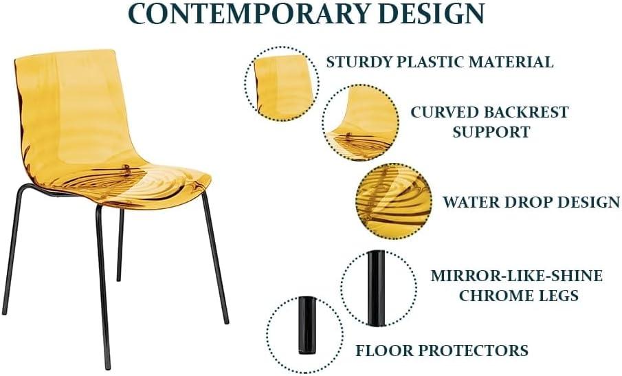 LeisureMod Dining Chair in Polycarbonate with Chrome Legs and Ripple Design Lightweight Easy Assembly for Modern Home, Kitchen, Cafes Astor Collection