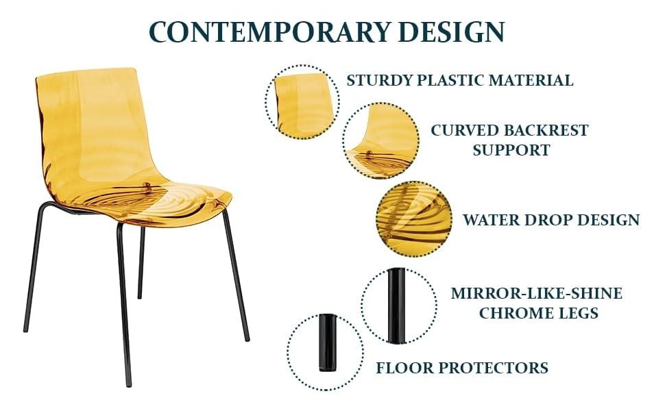 LeisureMod Astor Acrylic Dining Chair - Water Ripple Design & Chrome Finish Metal Legs, Stackable Accent Side Chair