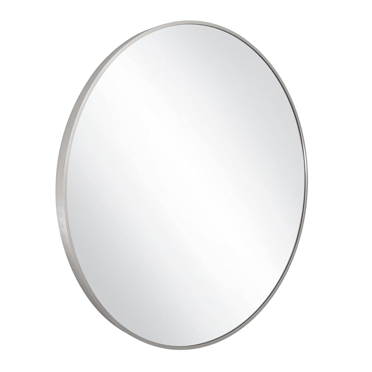 Kenna Round Wall Accent Mirror – 24-Inch, Modern Metal Framed – Living Room, Bedroom, Bathroom Vanity Mirror – Silver – Design House, 587188-SLV