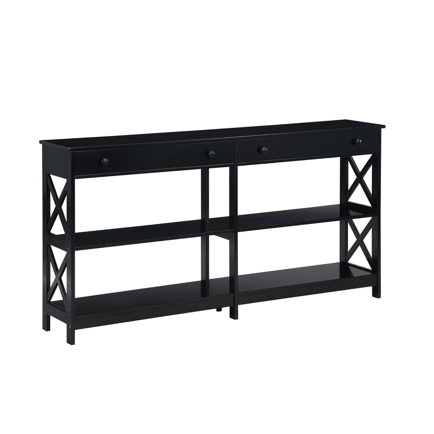 Convenience Concepts Oxford 2 Drawer 60 inch Console Table with Shelves, Black