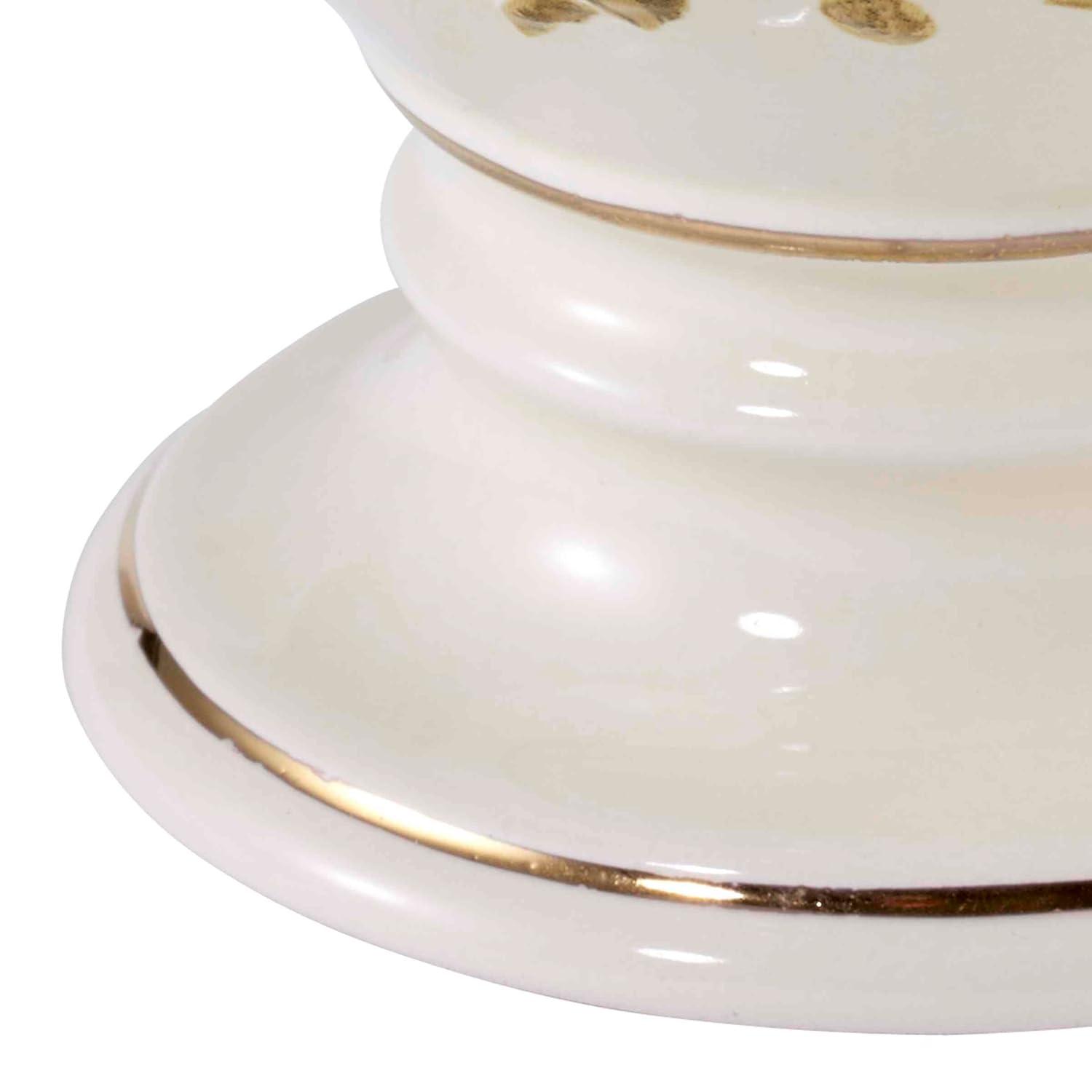 Ivory Ceramic Covered Jar with Gilded Birds and Gold Accents