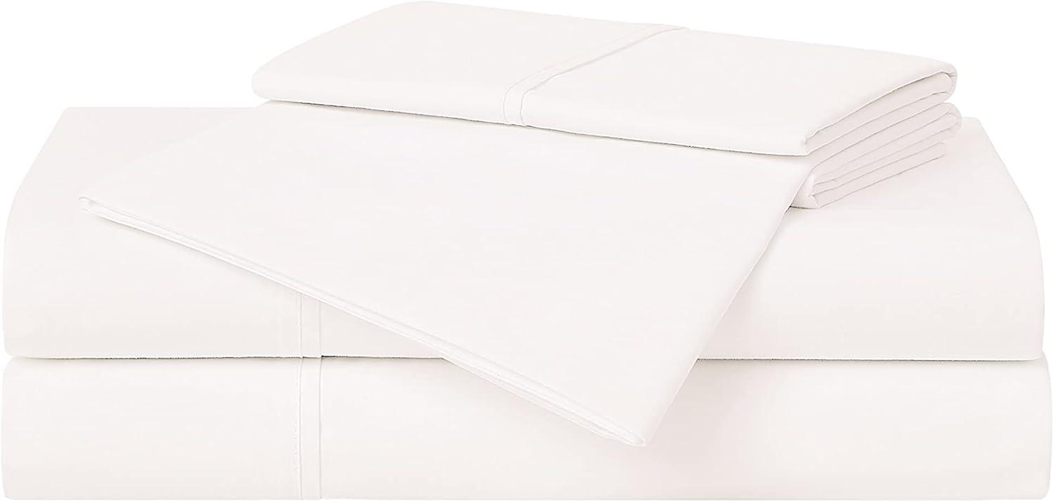 Cannon Twin XL 3pc Solid Percale Sheet Set White: 100% Cotton, 200 Thread Count, Includes Pillowcase