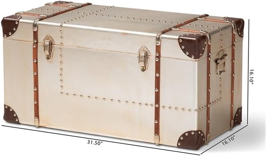Baxton Studio Bechet French Industrial Silver Metal Storage Trunk