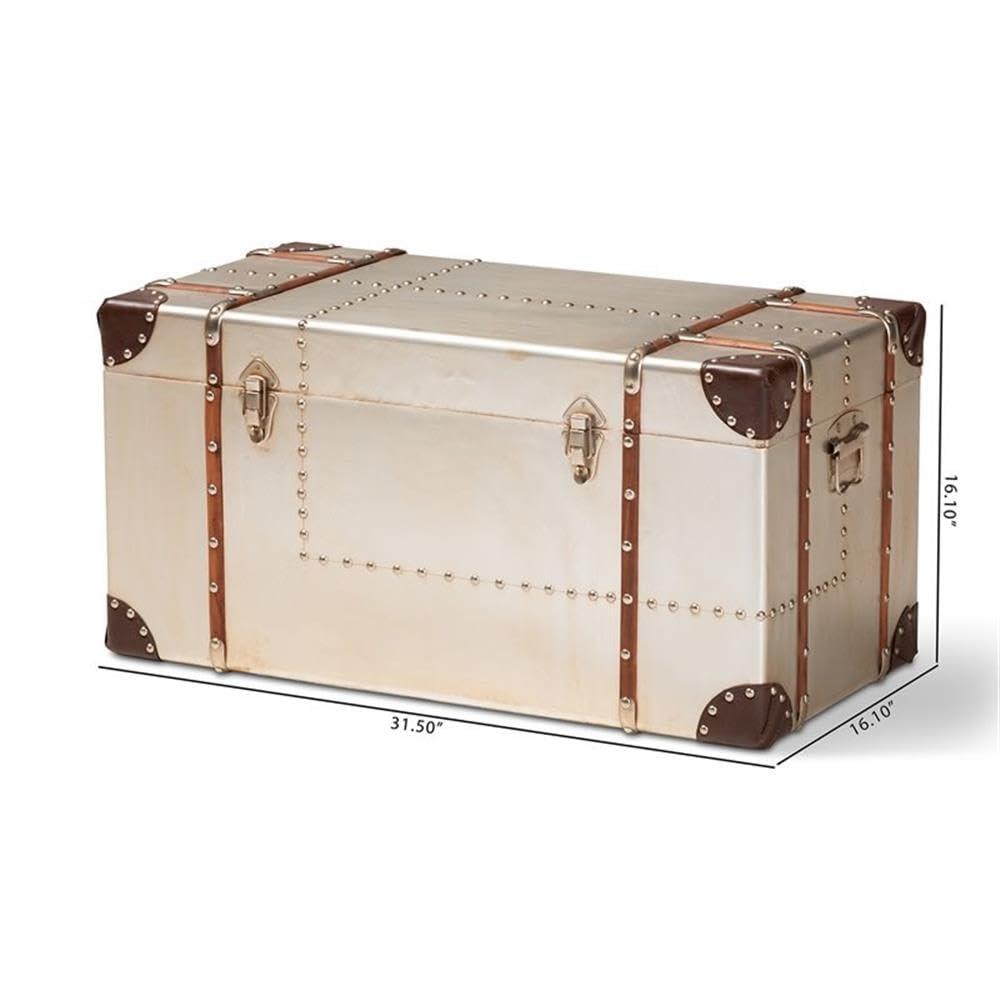 Baxton Studio Bechet French Industrial Silver Metal Storage Trunk