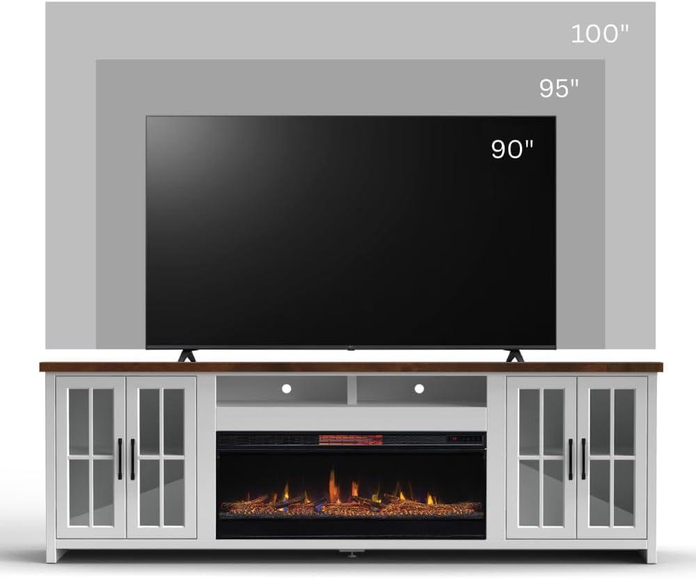 Hampton 97" White Wood Fireplace TV Stand with Cabinets