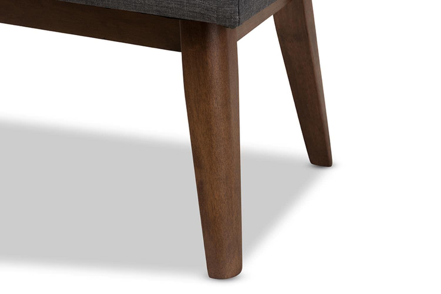 Baxton Studio Elia Mid Century Modern Walnut Wood Fabric Button Tufted Bench Dark Gray: Rubberwood Frame, Polyester Upholstery, 400lb Capacity